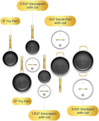 Gold Pots and Pans Set, Hybrid Hammered Stainless Steel, 10PC Nonstick Kitchen Cookware Sets w/Frying pan, Non Toxic, Oven Safe & Compatible with All Stovetops, Holiday Cooking Gift for Him or Her