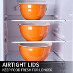 Orange Mixing Bowls with Lids Set of 7, Stainless Steel Nesting Bowl with Khaki Lid for Non-slip Mixing Prepping Storing Serving, 7 Sizes-7/3.6/2.7/2.1/1.5/1/0.8 QT