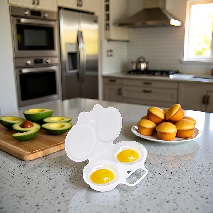 White Egg Poacher, Microwave Egg Boiler Poacher, 2 Cavity Nonstick Poached Egg Maker With Lid, Egg Poacher Microwave Egg Cooker, Double Drain Poached Egg Cups Egg Poachers