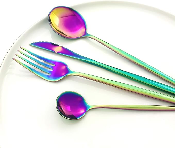 Rainbow 36-Pieces Silverware Flatware Mirror Polished Dinnerware, 18/0 Stainless Steel Cutlery Set For Home Kitchen Party Hotel Restaurant Wedding Service for 6