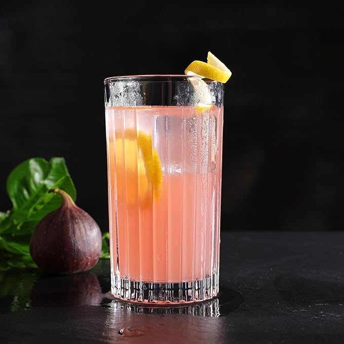 Premium VertiLine 13.5oz Highball Glasses, 6pc Tall Glass Sets. Lead-Free Crystal Drinking Glasses. Water Glasses, Mojito Glass Cups, and Mixed Drink Cocktail Glass Set. (Tall glasses)