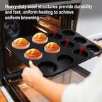 2 Packs Nonstick Round Muffin Baking Pan, Premium Steel Muffin Pan for Baking, Nonstick Cupcake Tin Cheesecake Pans, Bakeware Muffin Top Pan (12 Cups, Black)