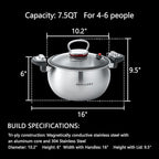 WELLOXY 7.5Qt Tri-Ply Stainless Steel Stock Pot with Tight-Fittng Lid & Twist and Lock Handles for Energy-Saving Cooking, Large Stew Pots for Soup, Gumbo, Pasta, Dutch Oven Style Cookware on Induction