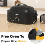 Sunvivi 22lb 18-Quart Roaster Oven, Electric Roaster Oven with Self-Basting Lid, Turkey Roaster with Unique Defrost/Warm Function, Large Roaster with Removable Pan & Rack, Stainless Steel, Black