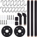 TLBTEK 50 inch Black Pipe Pot Bar Rack Wall Mounted Detachable Pans Hanging Rail Kitchen Lids Utensils Hanger Holders with 15 S Hooks