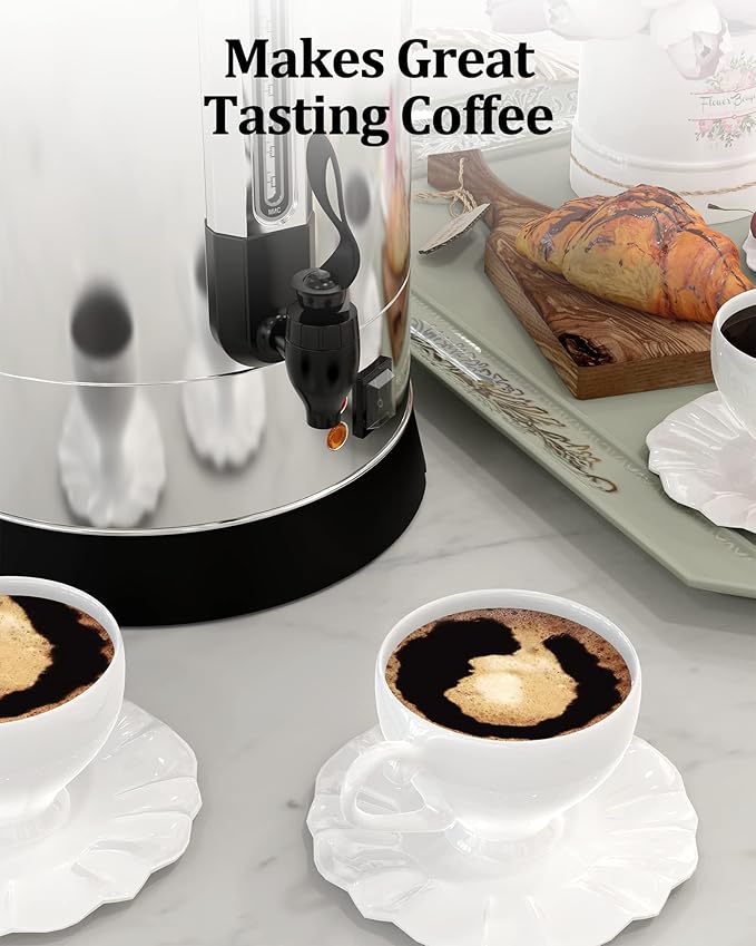 100 Cup Large Coffee Urn with Double Wall Insulation, 14L/3.8 Gallon Stainless Steel Commercial Electric Coffee Dispenser with Hot Drinks and Hot Water, for Weddings, Parties, Catering, and Buffets