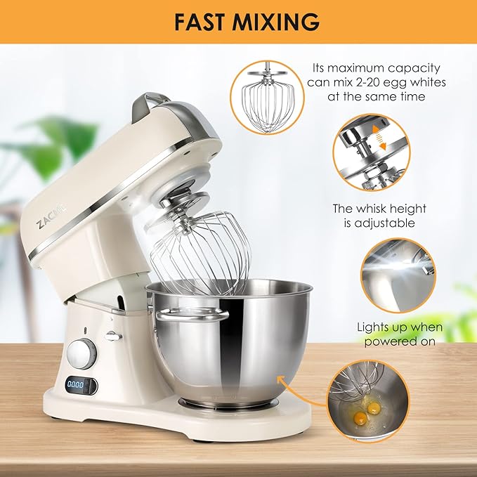 8.4QT Commercial Stand Mixer 800W with NSF Certified and Aluminum Die Casting, Mixers Kitchen Electric Stand Mixer Metal Food Mixer with Stainless Steel 8L Bowl, Dough Hook, Whisk and Beater