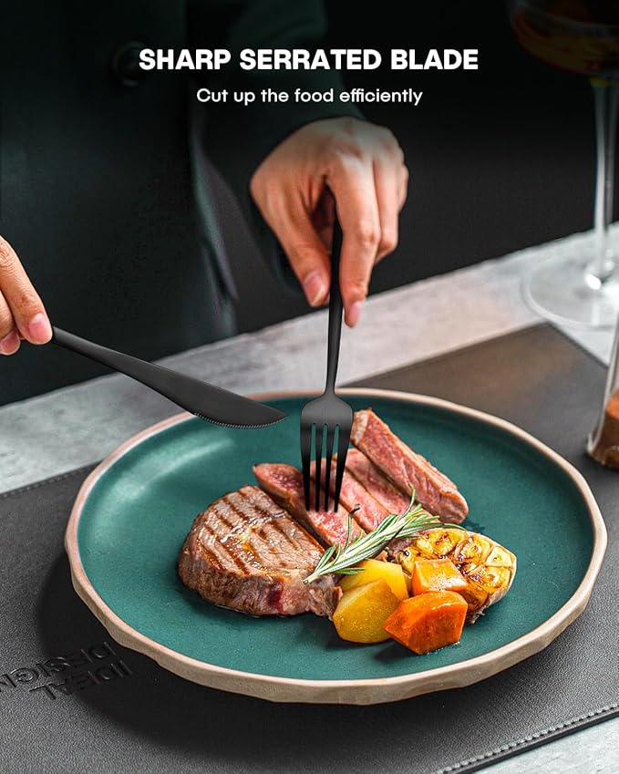 EUIRIO 60-Piece Silverware Set for 12, Stainless Steel Flatware Set Matte Black Grey, Modern Brushed Thick Cutlery Set with Spoons Forks and Knives, Utensil Set for Home Kitchen Hotel, Dishwasher Safe