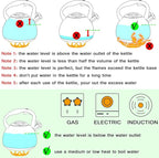 GGC Tea Kettle for Stove Top, Loud Whistling Kettle for Boiling Water Coffee or Milk, 3.1 Quart 3L Heavy Stainless Steel Black Kettle with Wood Pattern Handle, Unique Button Control Kettle Outlet