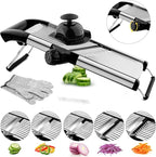 VEKAYA Mandoline Slicer, Mandoline Slicer for Kitchen, Adjustable Mandolin, Stainless Steel Mandoline, Vegetable Slicer, Potato, Onion, Cucumber, Tomato, Veggie Slicer with Cut-Resistant Gloves