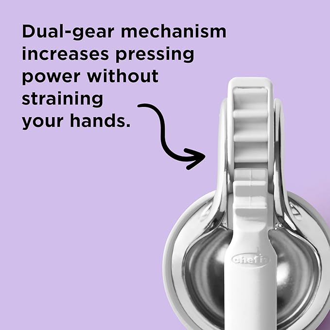 Chef'n FreshForce Lemon Squeezer Citrus Juicer, Handheld Manual Press with Dual-Gear Design for Max Juice Extraction, Durable, Baking White