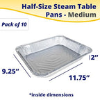 IDL Packaging Half-Size Aluminum Steam Table Pans - Medium, 13" x 11" x 2" (pack of 10) - Disposable Foil Pan for Grilling, Roasting, BBQ, Cooking, Baking, Freezing