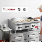36 Inch CSA Certified Commercial Natural Gas Griddle Manual Controls 90,000 BTU Countertop Flat Top Grill Hot Plate with Independeent Knob 3 Burners Stainless Steel Grill for Restaurant Use