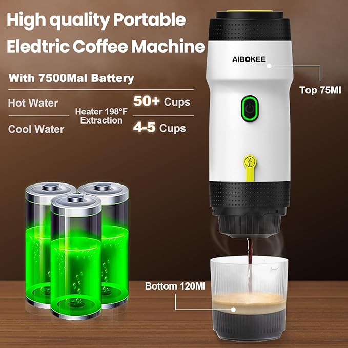 Portable Espresso Machine,Travel Coffee Maker for Camping, Car Coffee Maker Self-Heating with USB-DC,3-in-1 Extraction of 8g Ground Coffee & NS Capsule for Hiking,Office,RV(White)