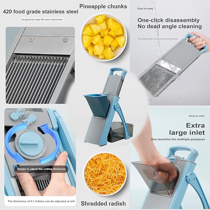 Upgrade Safe Mandoline Slicer for Kitchen, Adjustable Vegetable Chopper, Potato Slicer, French Fry Cutter, Mandoline Slicer for Kitchen (black and white)