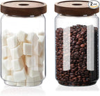 Glass Jars with Airtight Wood Lids - 25 oz Small Kitchen and Pantry Storage Containers, Canisters for Chia Seed, Ground Coffee, Sugar, Spice, Salt, Salad, Matcha, Set of 2