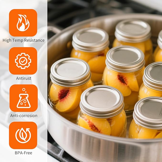 Aliggbent 120Pcs Regular Mouth Mason Jar Canning Lids and 120Pcs Bands Split-Type Jar Lids Canning Flats for Jars (Canning Jar Lids and Rings/70MM)