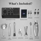 IOV Mixology Bartender Kit with Stand | 12-Piece Cocktail Shaker Set | 24oz Martini Shaker Set for Drink Mixing | Bar Set Includes All Bar Tools and Recipe Booklet | Fun Housewarming Gift (Silver)