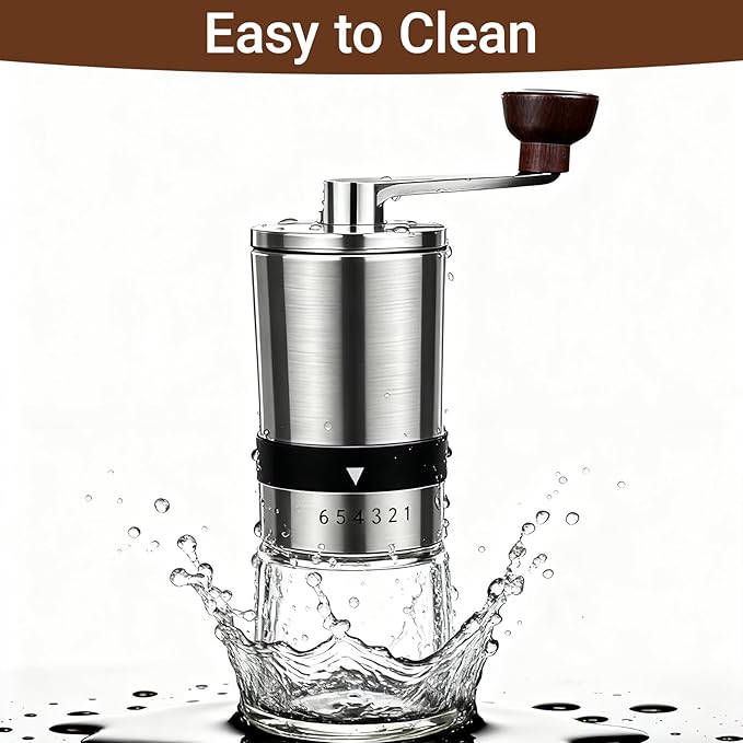 Ceramic Burr Manual Coffee Grinder with 6 Adjustable Coarseness Settings for Espresso Beans French Press Pour Over Drip Stainless Steel Hand Crank Coffee Mill for Home Use or Travel Camping