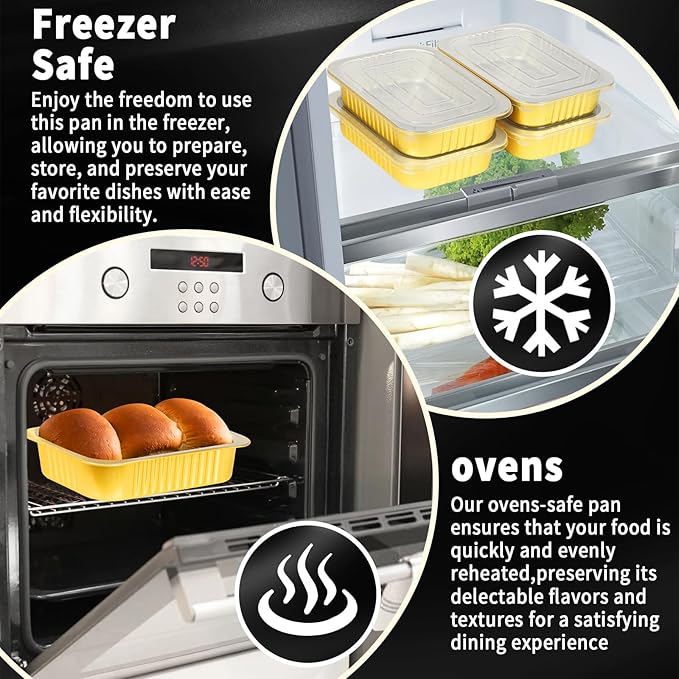 40 Pack 2LB 7.2"×5"×2.2" Gold Heavy Duty Aluminum Foil Pans with Lids 32oz Capacity Foil Food Containers with Lids, Tin Foil Pans with Lids for Baking, Meal Prep, Freezer and Takeout