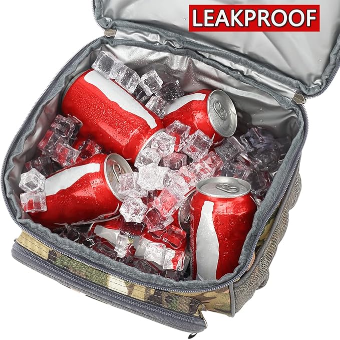 FlowFly Double Layer Cooler Insulated Lunch Bag Adult Lunch Box Large Tote Bag for Men, Women, With Adjustable Strap,Front Pocket and Dual Large Mesh Side Pockets