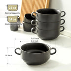 Soup Bowls, 22 oz French Onion Soup Bowls with Handles, Stackable Ceramic Bowls Set of 4, Dinner Bowls for Chili, Beef Stew, Soup, Cereal, Oven Microwave Dishwasher Safe, Matte Black