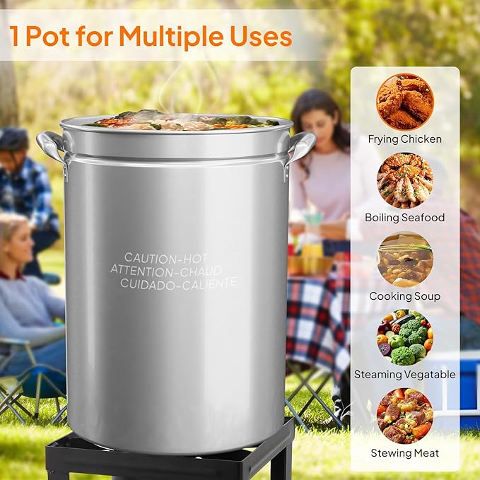 ROVSUN 44QT Stainless Steel Seafood Boil Pot with Strainer Basket, Lid & Hook, Versatile Stock Pot for Crab, Lobster, Shrimp Boiling, Heavy-Duty Turkey Fryer for Outdoor Cooking & Gatherings