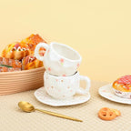 Koythin Ceramic Coffee Mug with Saucer Set, Cute Pink Small Flower Cup Unique for Office and Home, 10 oz/300 ml for Latte Tea Milk