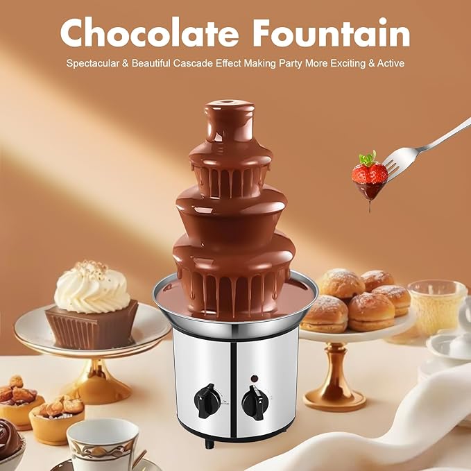 Chocolate Fountain, 4 Tier Chocolate Fondue Fountain, Electric Chocolate Melting Fountain Machine, 60oz Nacho Cheese Fountain with Spiral Splash-Proof Design for Parties, Weddings, Events