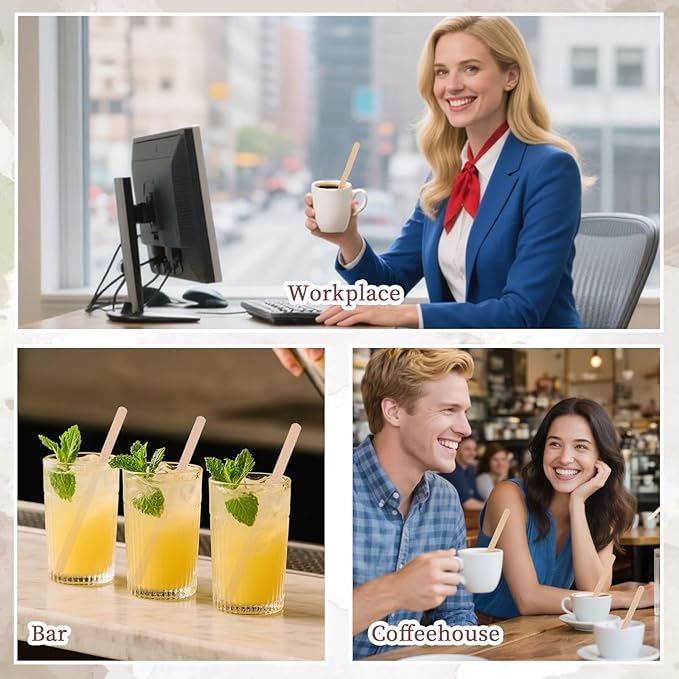 2200 Pcs Individually Wrapped Wooden Coffee Stirrers 5.5 Inch Disposable Cocktail Stir Sticks Wood Round End Stirrers for Hot Drinks Home Office Restaurant Bar