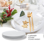 White Melamine Dinner Plates，6pcs Dishes Set，10inch Lightweight Round Plates，Scratch Resistant Unbreakable Serving Dishes，White