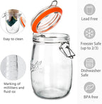 Wide Mouth Glass Jars with Airtight Lid 32OZ 4 Pack, Kitchen Storage Large Clear Canister Jars with Hinged Lid with Measurement Marks For Canning,Coffee,Flour,Sugar,Beans