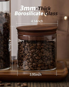 500ml Glass Coffee Canister with Wooden Lids and Scoop, Kitchen Coffee Container Set of 2 Hold Up to Total 12 oz of Coffee Bean, Airtight Food Storge Jars for Ground Coffee Bar Cereal Snack