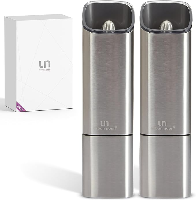 Automatic Salt and Pepper Grinder Set - Rechargeable Electric Salt and Pepper Shakers with Adjustable Coarseness, LED Light, One-Handed Use, Gravity Salt Grinder and Electric Pepper Mill