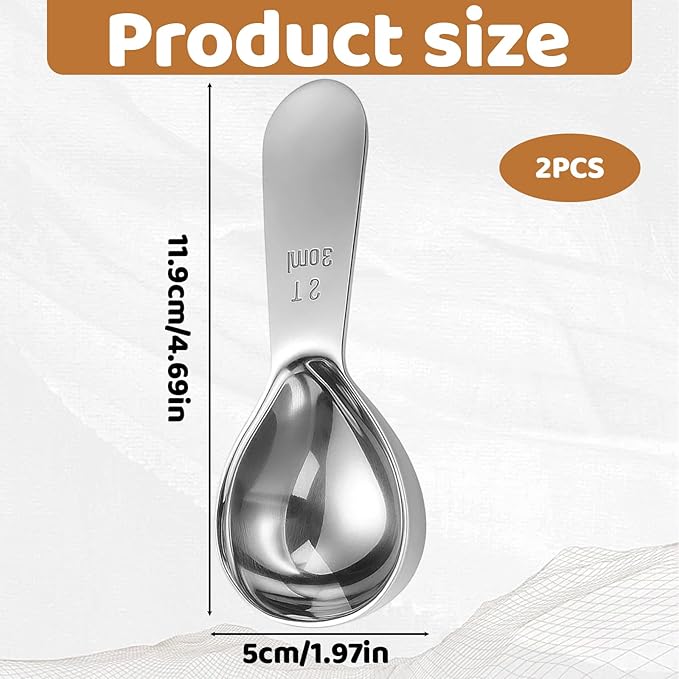 2 Tablespoon Scoop, Stainless Steel Tablespoon Measuring Spoon, 2 Tbsp Scoop for Coffee, Baking, Cooking, 30ml Capacity, 4.69 x 1.97 Inches (Set of 2)