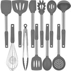 Silicone Kitchen Cooking Utensils Set with Stainless Steel Handle, Spatula Set Utensil Set, Cooking Utensil Set,Kitchen Tools Gadgets for Nonstick Cookware (11, Gray)