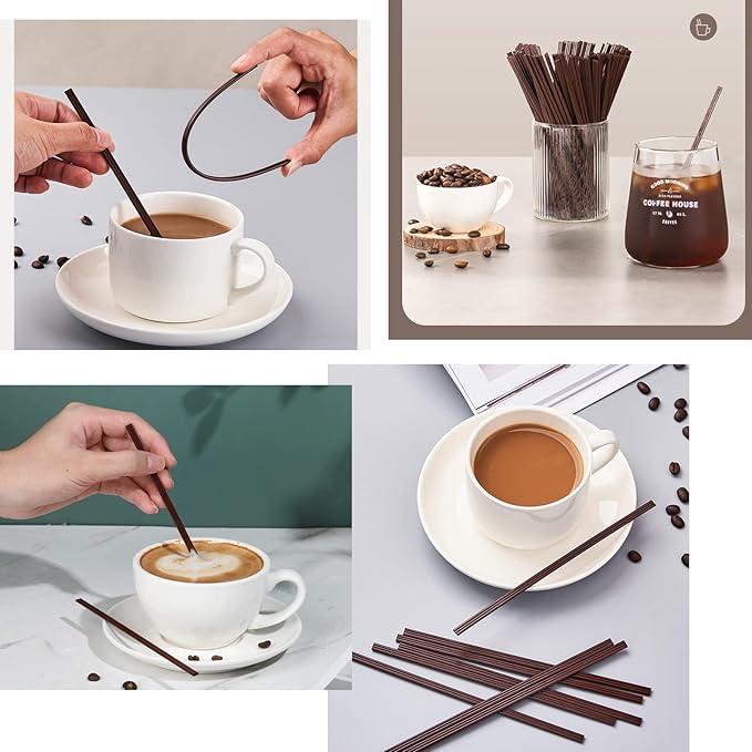 Coffee Stirrer Straws with Triple Hole Design, 100 Pack 7 Inch Brown Plastic Sip Stir Sticks, Disposable Cocktail Stirrers for Hot Drinks and Coffee Bar Accessories