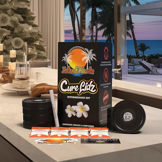 Intermediate Cure Kit Fits All Wide Mouth Mason Jars: 8 Airtight Digital Cure Lids, 8-8 Gram Organic 2 Way Humidity Controllers 1 Scoop Card 1 White Erase Marker 1 Slap-On (8-Pack)