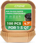 Air Fryer Liners Disposable - 100Pcs 4.7In Square Parchment Paper for Air Fryer, Non-Stick Oilproof Baking Paper Sheets for 1-3 QT Airfryer Basket