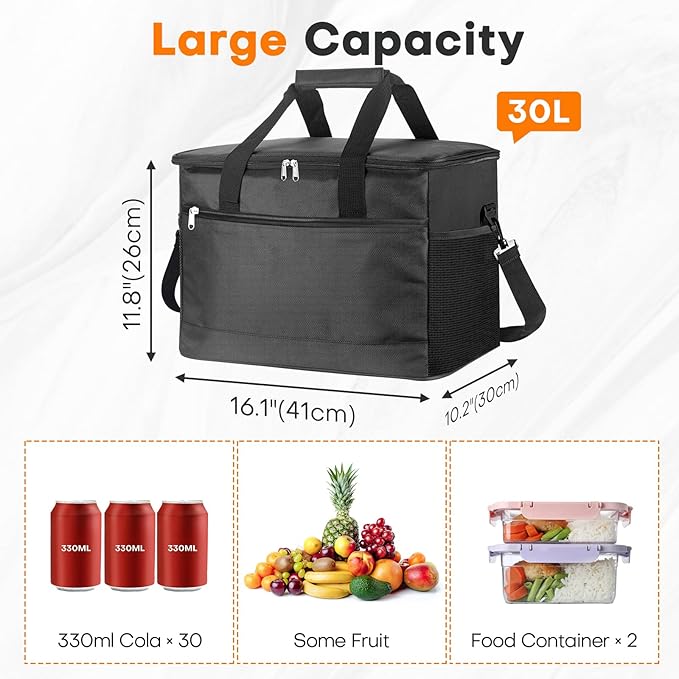Collapsible Cooler Bags Insulated, 48 Cans Soft Cooler with Front Zipper Pocket & Shoulder Strap, Portable Leakproof Soft Sided Coolers for Camping/Beach/Picnic/Travel - Black