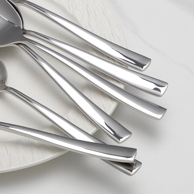 6 Piece Serving Utensils Set, Includes Serving Spoons x 2, Slotted Spoons x 2, Serving Forks x 2, Large Cutlery for Catering Buffet, Mirror Polished, Dishwasher Safe, 9 Inches