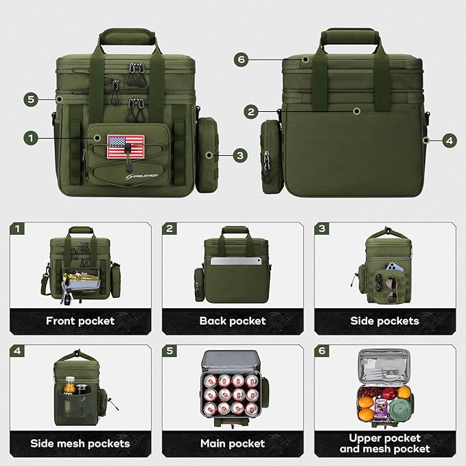 Maelstrom Tactical Lunch Box, 23 L Insulated Lunch Bag for Men, Expandable Double Deck Lunch Cooler Bag,Large Leakproof Soft Lunch Tote with Detachable MOLLE Bags, for Adult Women Work,Picnic