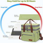 Maelstrom Lunch Bag Women,23L Insulated Lunch Box For Men Women,Expandable Double Deck Lunch Cooler Bag,Lightweight Leakproof Lunch Tote Bag With Side Tissue Pocket,Green