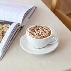 LE TAUCI 6 oz Cappuccino Cups with Saucers, Ceramic Coffee Cup for Au Lait, Double shot, Latte, Cafe Mocha, Tea - Set of 4, White