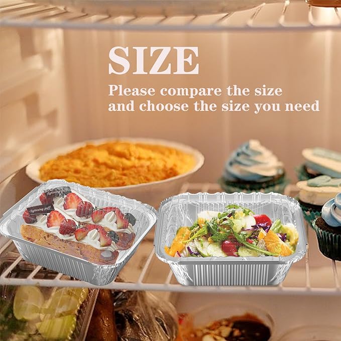 200 Pack 1 lb Rectangular Disposable Aluminum Foil Pan 16 oz Take Out Food Containers with Clear Plastic Dome Lids, for Catering, Baking, Roasting Food