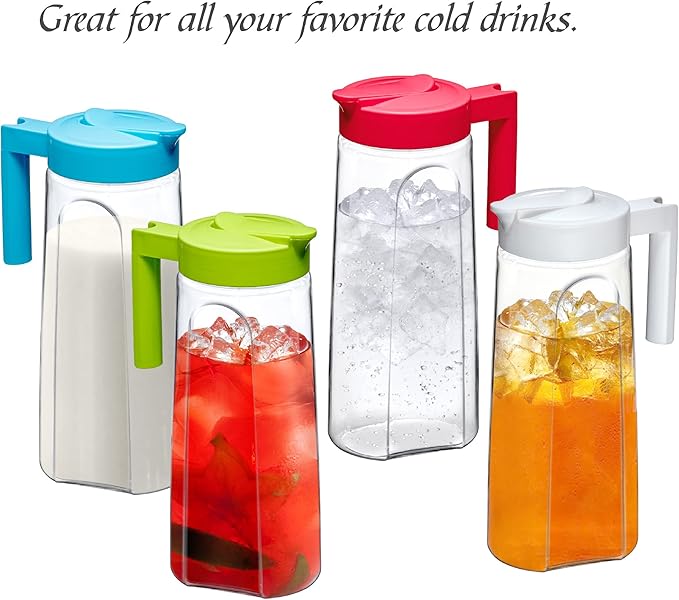 Amazing Abby - Slim - Tritan Pitcher (64 oz), Unbreakable Plastic Water Pitcher with Lid, BPA-Free, Heat-Resistant, Dishwasher-Safe, Great for Both Iced and Hot Drinks, Indoors and Outdoors, Blue