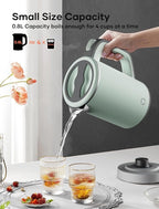 Sekaer Small Electric Tea Kettle Stainless Steel 0.8L Portable Travel Hot Water Boiler, Mini Electric Coffee Kettle with Auto Shut-Off & Boil Dry Protection, Cordless Base & Green