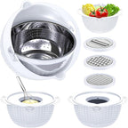 4-1 Colander with Bowl Set - Pasta Strainer - Colander for Kitchen - Strainers and Colanders Rice Strainer Fruit Cleaner Veggie Wash Sink Strainer Kitchen Essentials - White