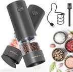 SIMPLETASTE Electric Salt and Pepper Grinder Set Rechargeable with LED Light and Dust Cover, Automatic Pepper Mill Shakers with Adjustable Coarseness, One Hand Operation for Kitchen, Dining, Gifting