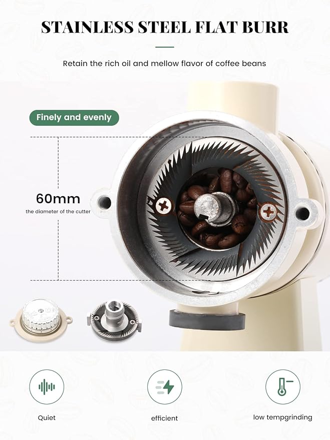 Huanyu Electric Coffee Bean Grinder 250G Commercial&Home Milling Grinding Machine 200W Automatic Burr Grinder Professional Miller 8 Fine - Coarse Grind Size Settings (White)